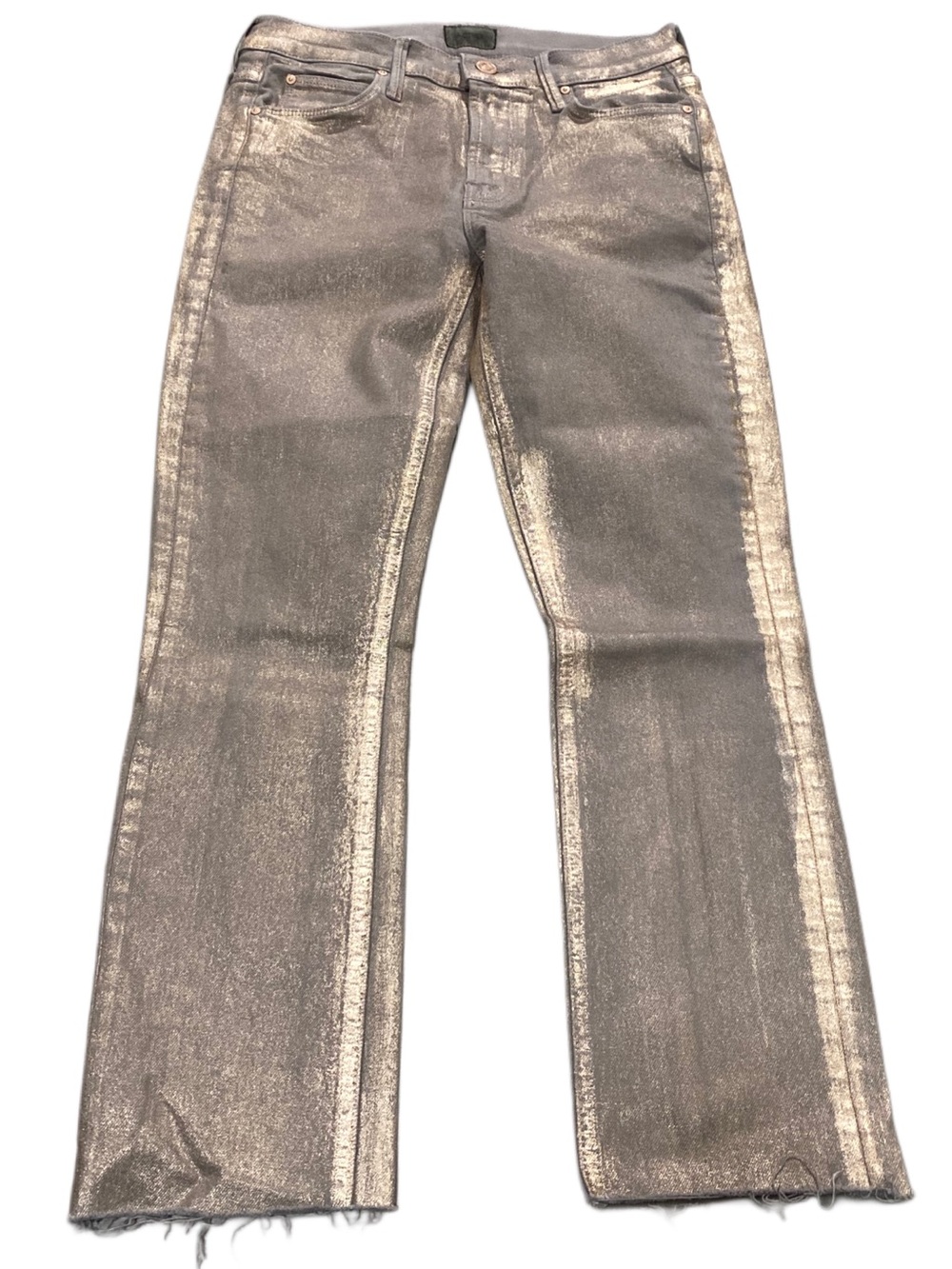 MOTHER Mid Rise Dazzler Ankle Jeans Size 25 Fray Heavy Metal Metallic Gold ✨